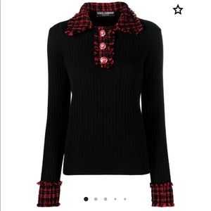 AUTHENTIC BRAND NEW DOLCE GABBANA Tweed detail ribbed knit top black /red